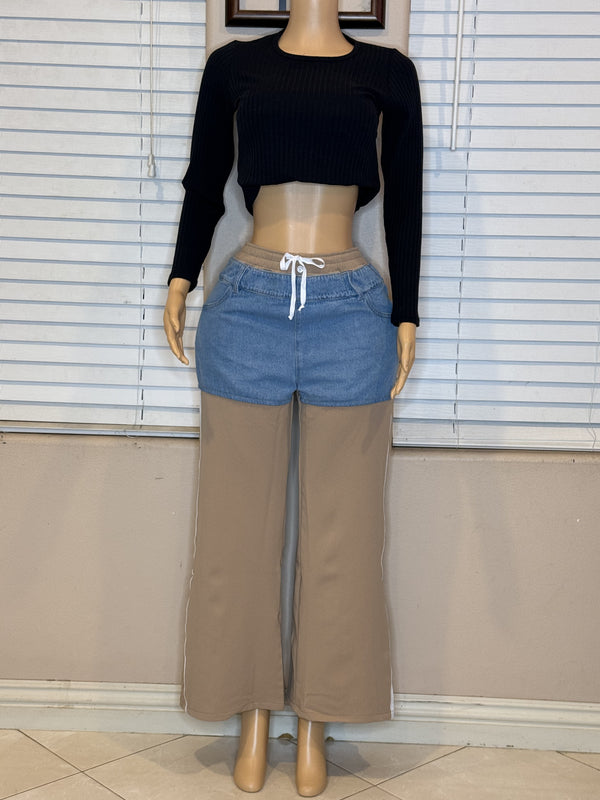 COLOMBIAN PANTS WITH FRONT DENIM SHORTS AND WHITE STRIPES