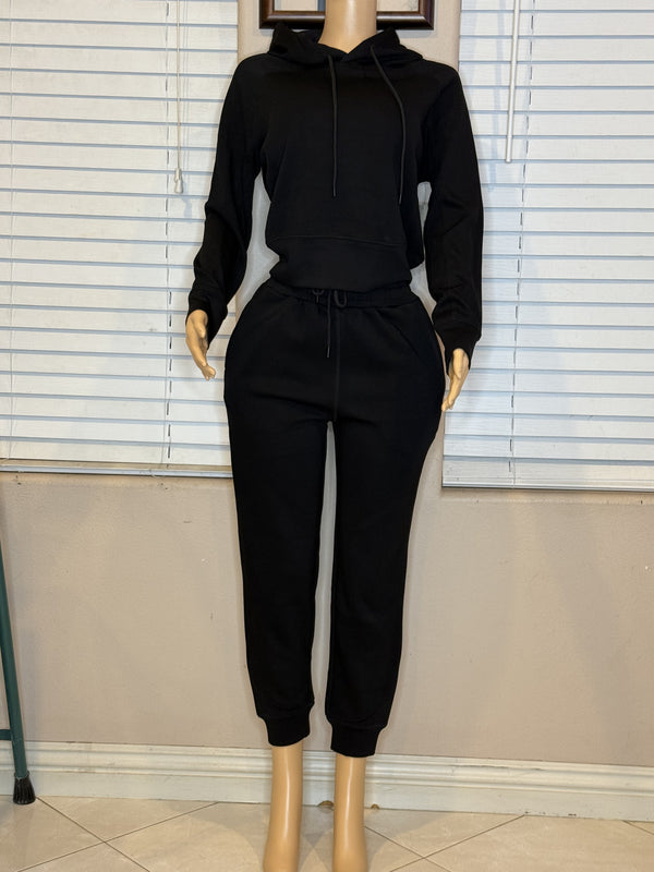 BLACK JOGGER HOODIE SET