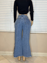 DENIM WIDE JEANS WITH ANIMAL PRINT