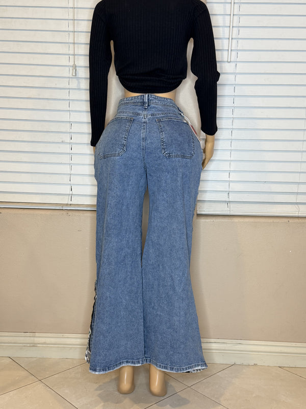 DENIM WIDE JEANS WITH ANIMAL PRINT