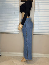DENIM WIDE JEANS WITH ANIMAL PRINT