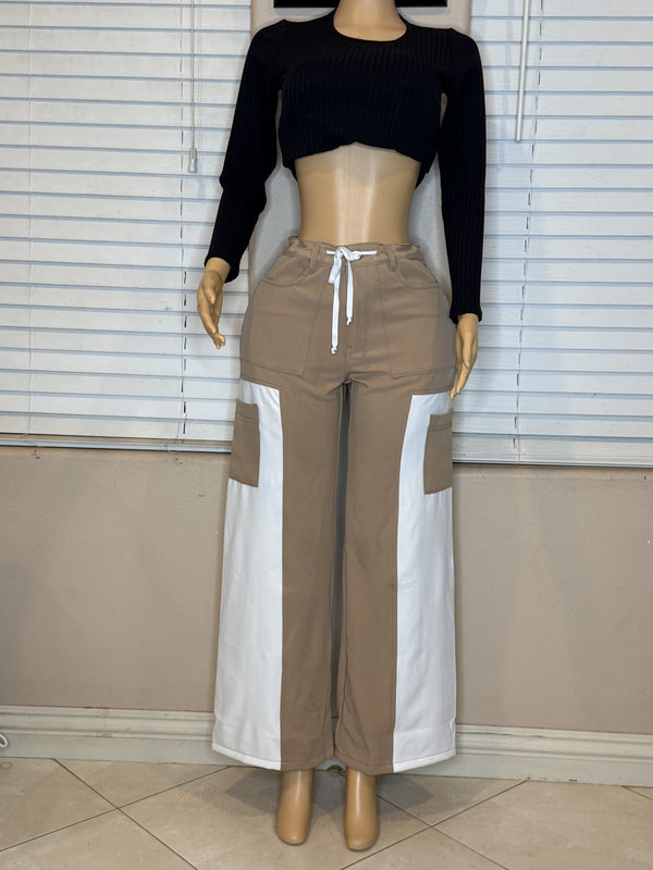 COLOMBIAN BEIGE AND WHITE PANTS/WIDE LEG