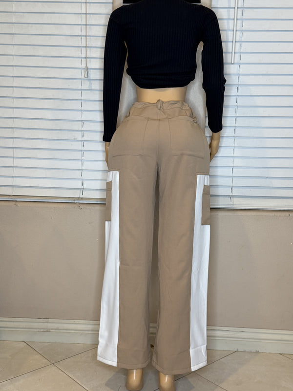 COLOMBIAN BEIGE AND WHITE PANTS/WIDE LEG