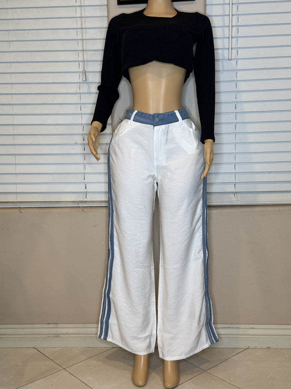 WHITE COLOMBIAN PANTS /DENIM STRIPES