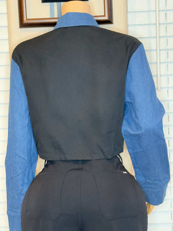 CONTRAST DENIM LONG SLEEVE TOP